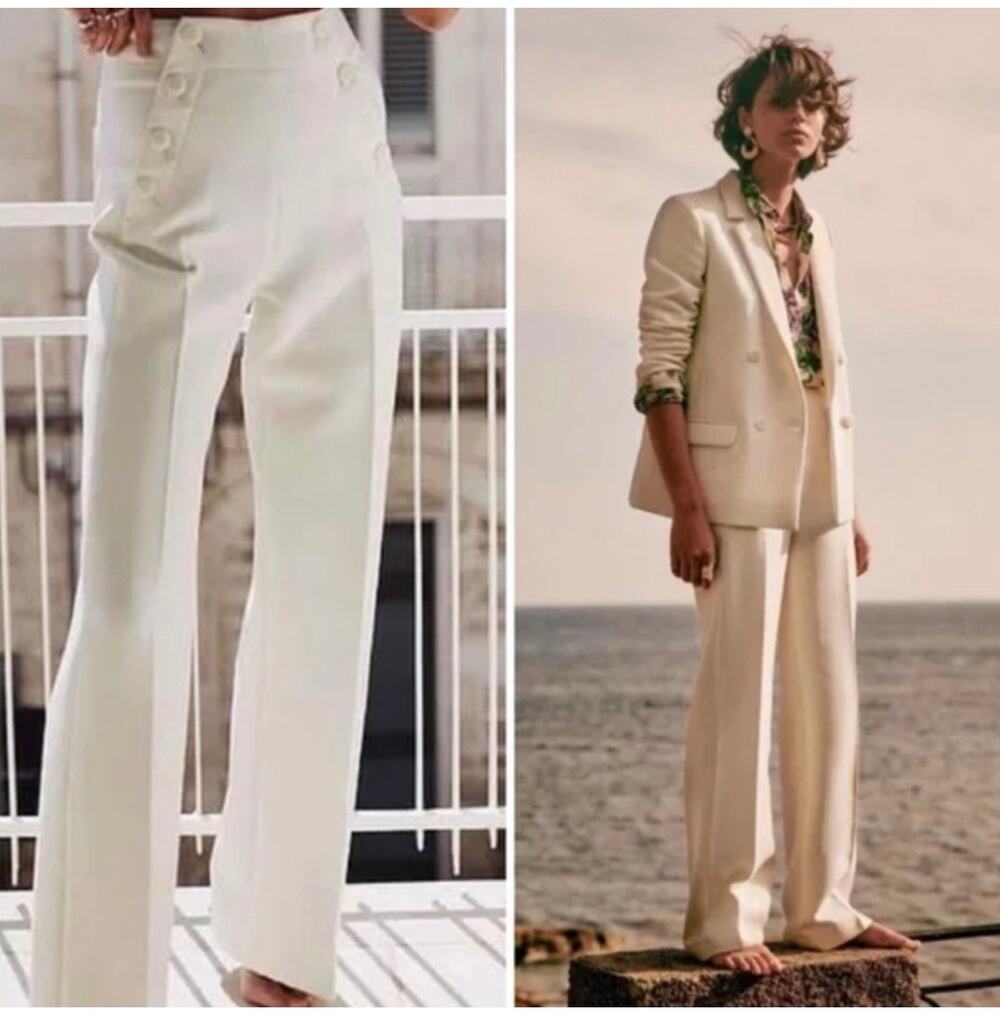 Sézane Marin Trousers Ecru Cream Sailor Pants FR 42 US 10